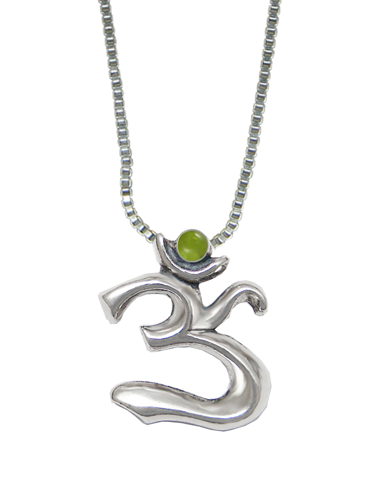 Sterling Silver Elegant Ohm Symbol Pendant With Peridot